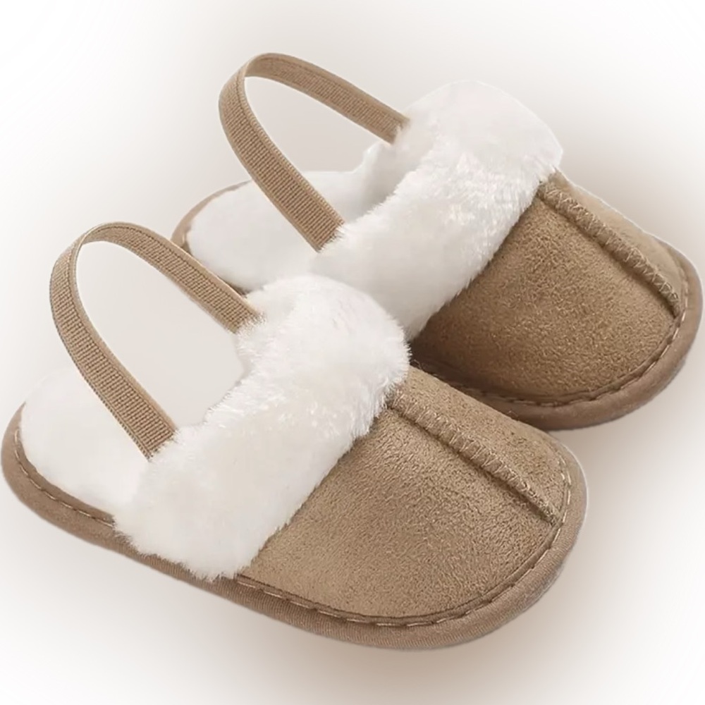 Cozy Light Brown Plush Baby Girl Slippers Infant Size 3 - Picture 2 of 5